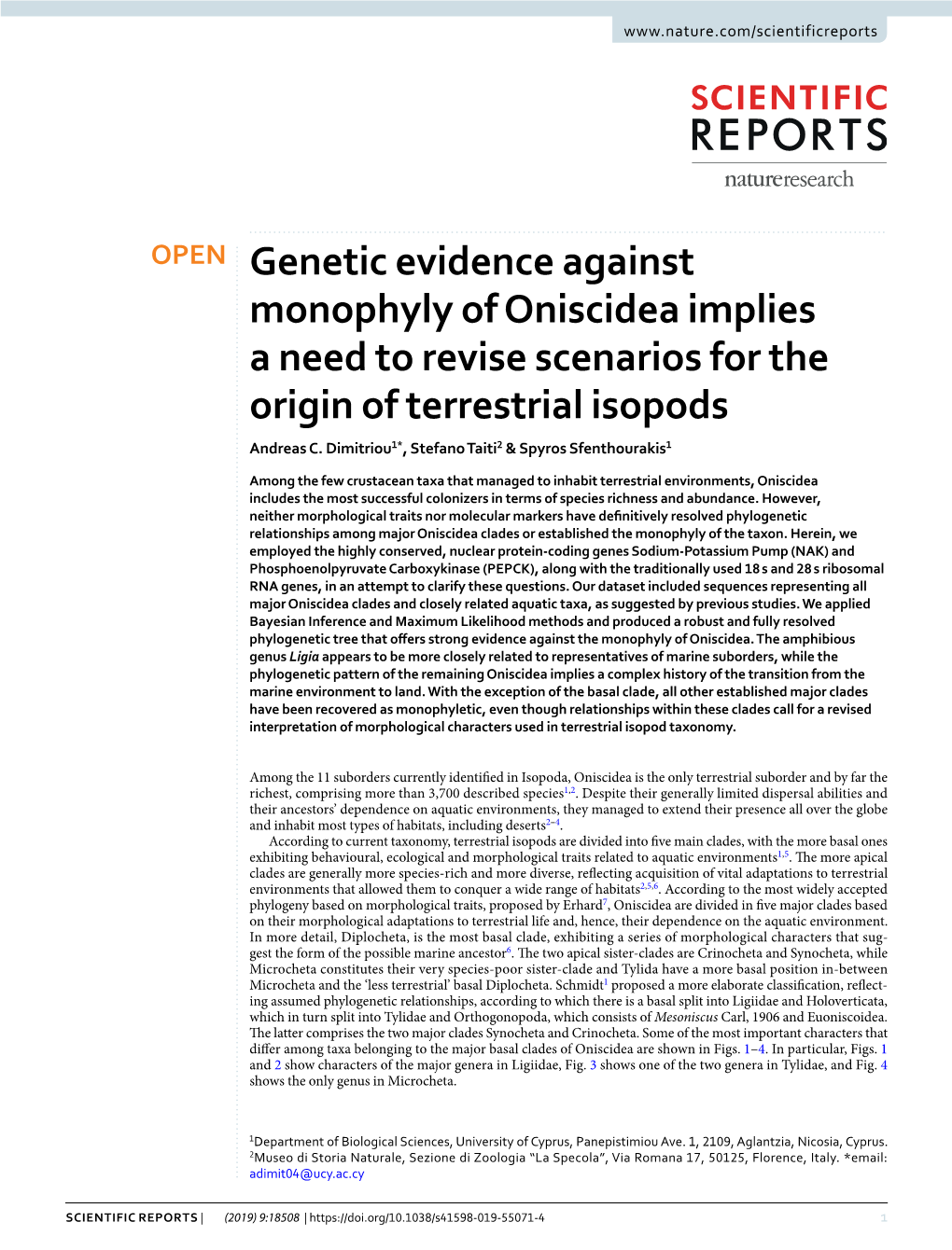 Genetic Evidence Against Monophyly of Oniscidea Implies a Need to Revise Scenarios for the Origin of Terrestrial Isopods Andreas C