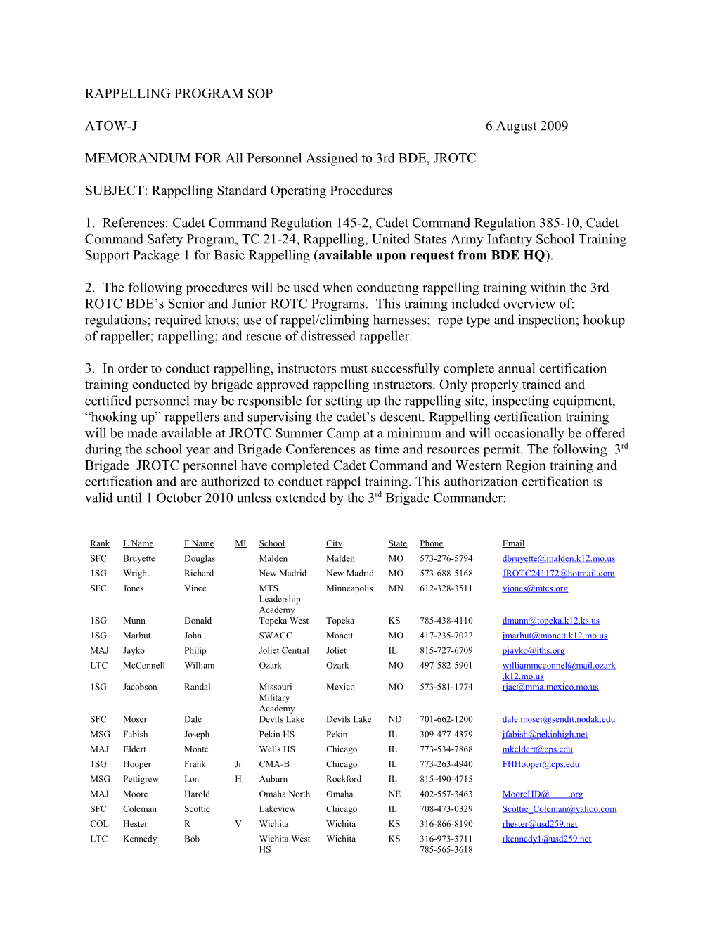 Annex C Rappelling Program Sop