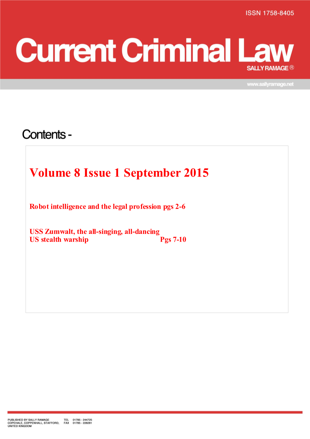 Volume 8 Issue 1 September 2015