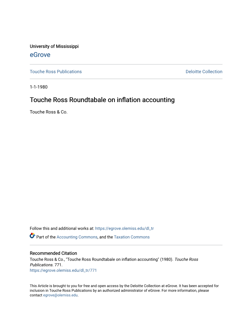 Touche Ross Roundtabale on Inflation Accounting