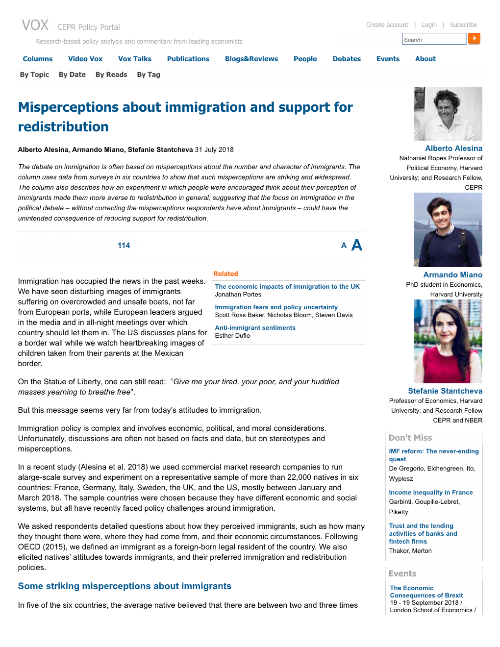 Voxeu Related to Attitudes Towards Immigration, Also Supported More Redistribution