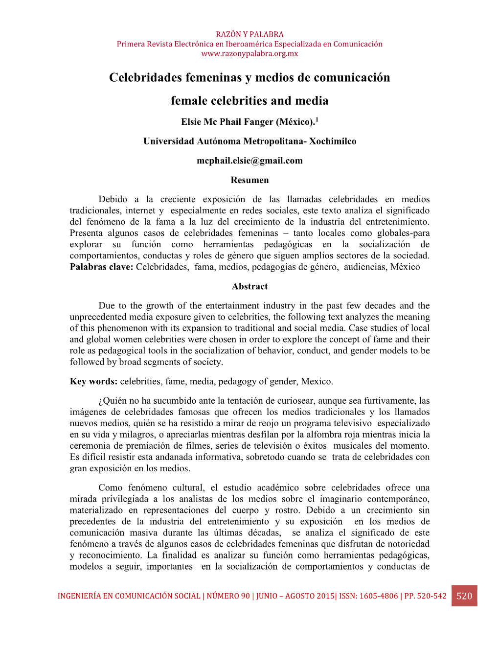 Celebridades Femeninas Y Medios De Comunicación Female Celebrities