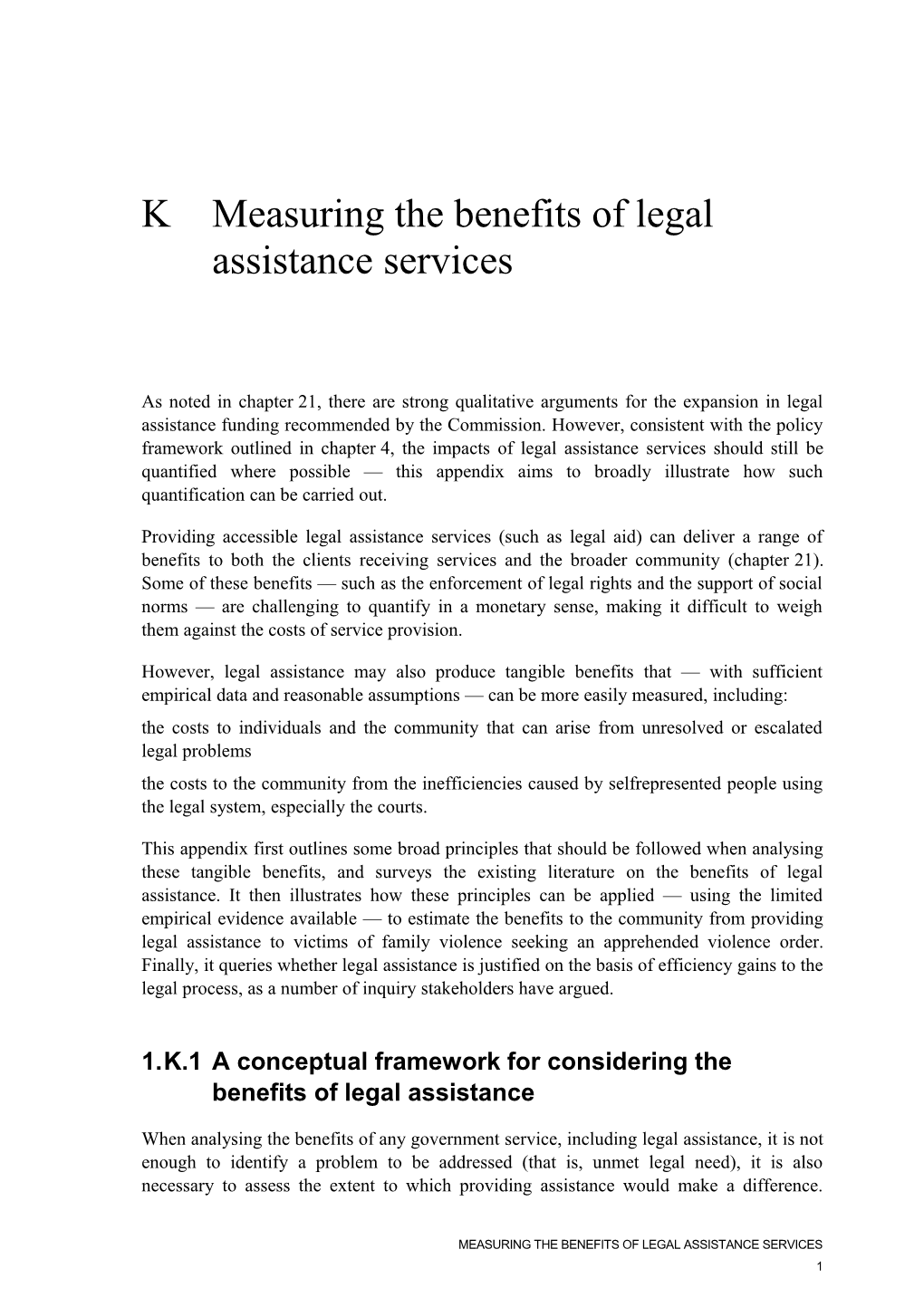 Measuring the Benefits of Legal Assistance Services