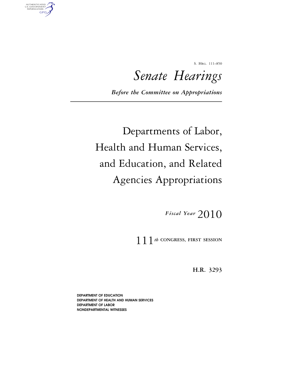 Senate Hearings Before the Committee on Appropriations