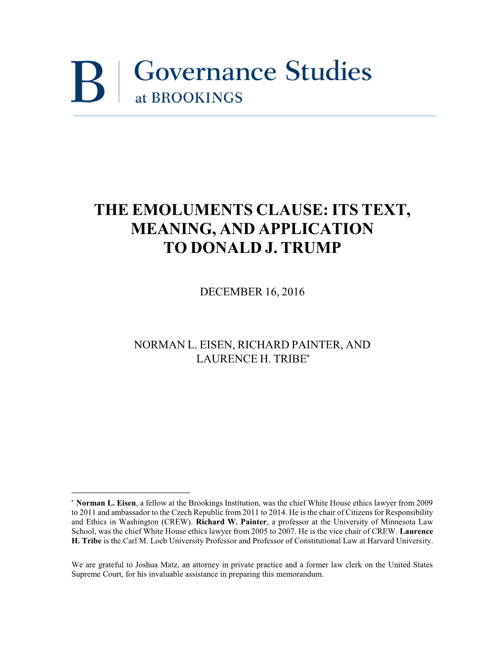 The Emoluments Clause: Its Text, Meaning, and Application to Donald J. Trump
