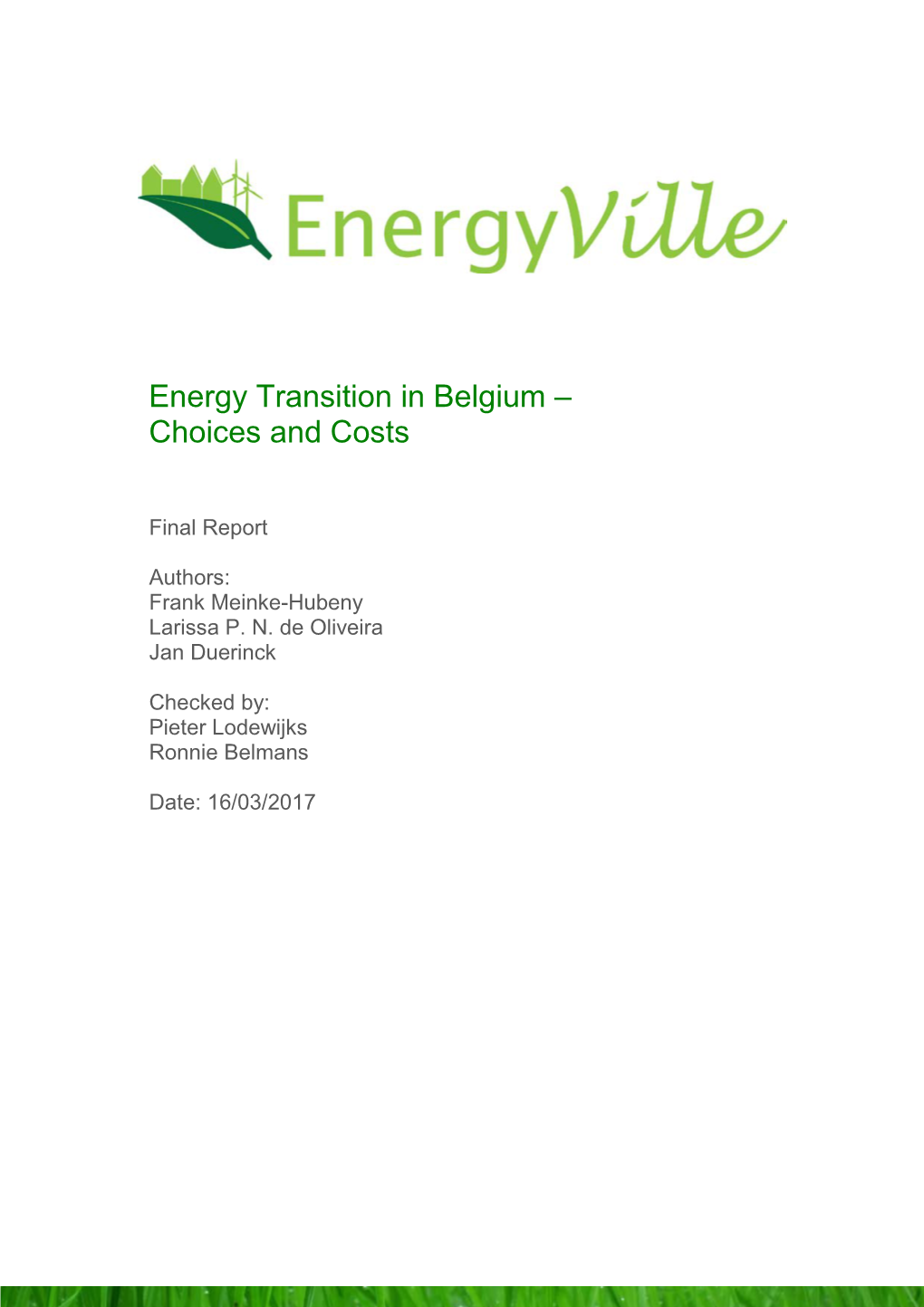 Energy Transition in Belgium – Choices and Costs