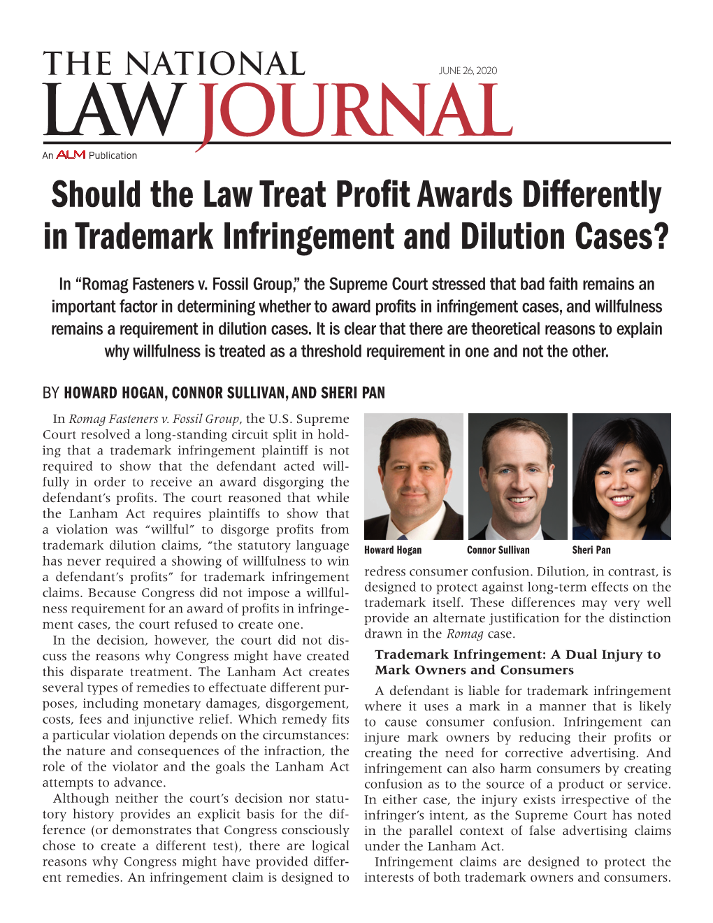 Should the Law Treat Profit Awards Differently in Trademark Infringement and Dilution Cases? in “Romag Fasteners V