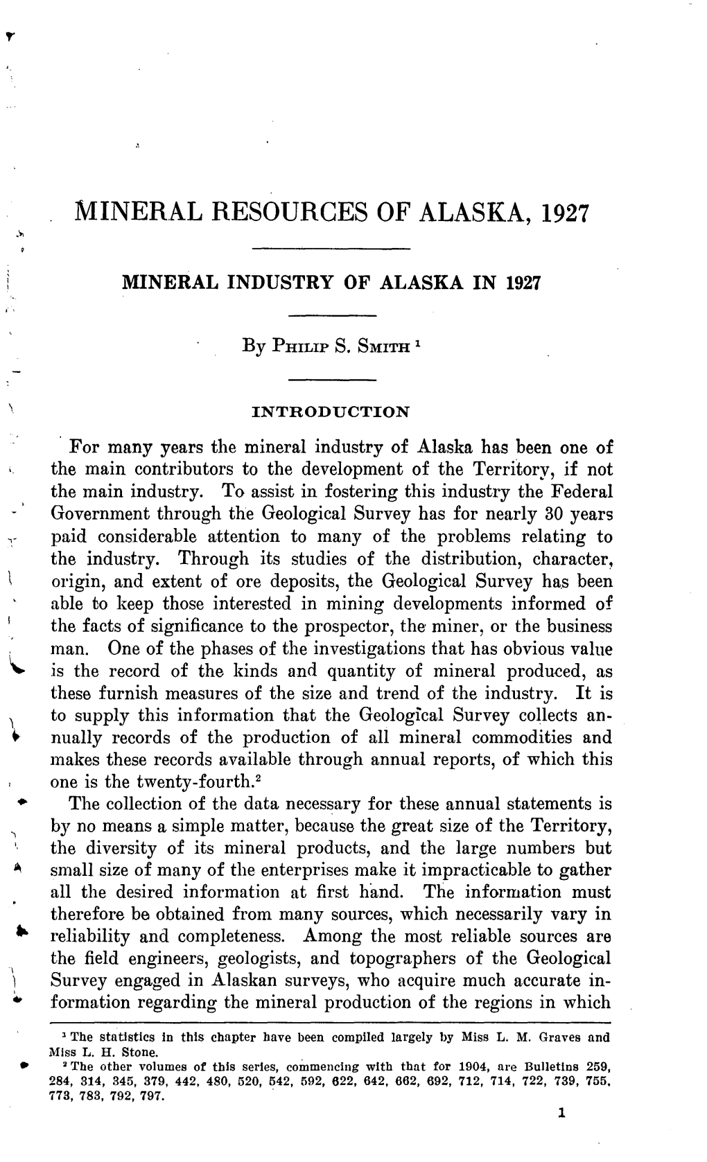 Mineral Resources of Alaska, 1927