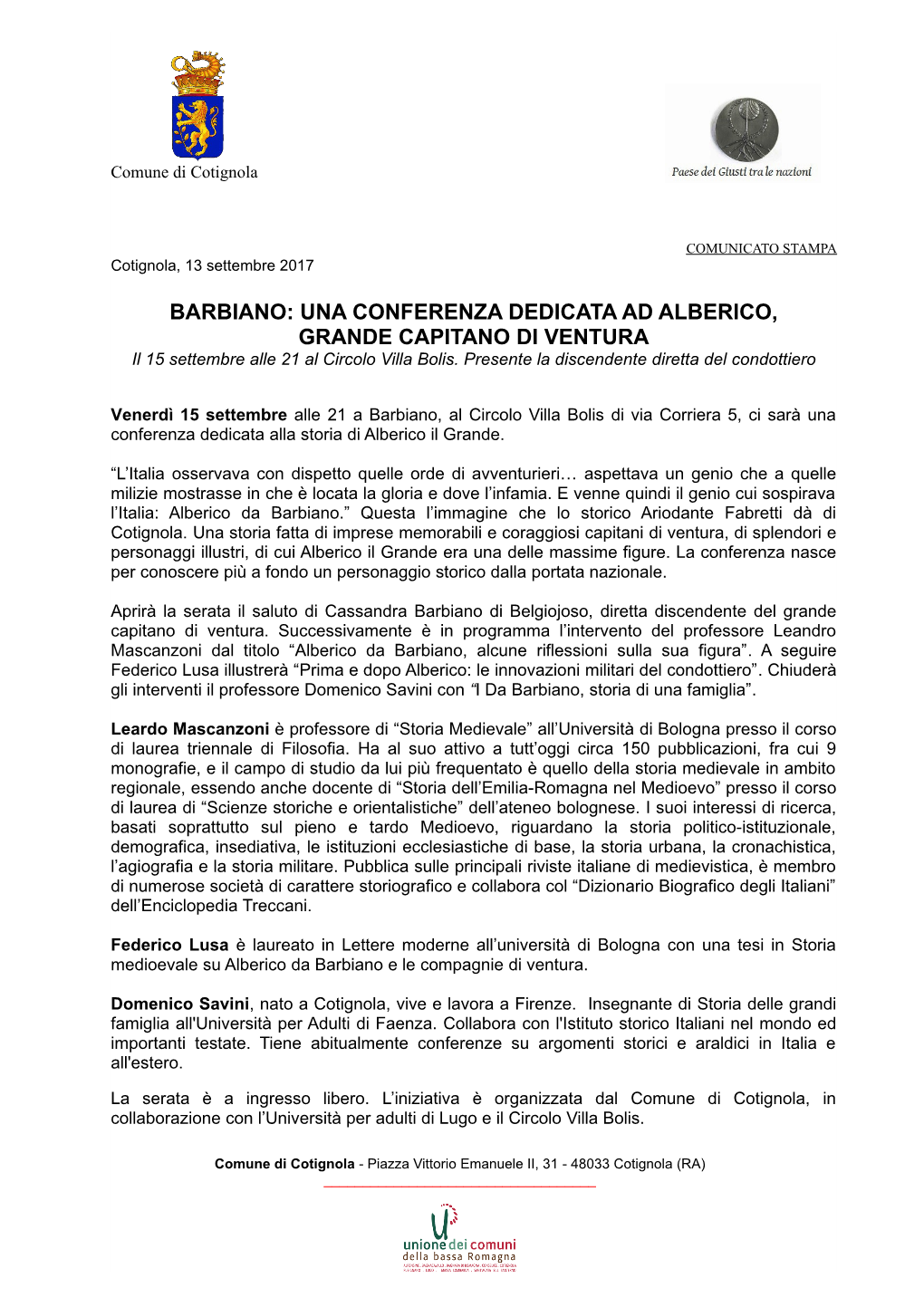 A Barbiano Una Conferenza Dedicata Ad Alberico