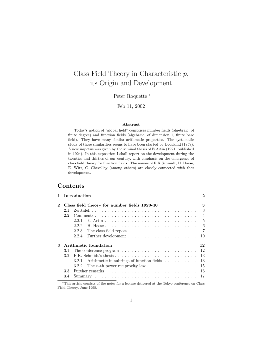 Class Field Theory in Characteristic P, Its Origin and Development