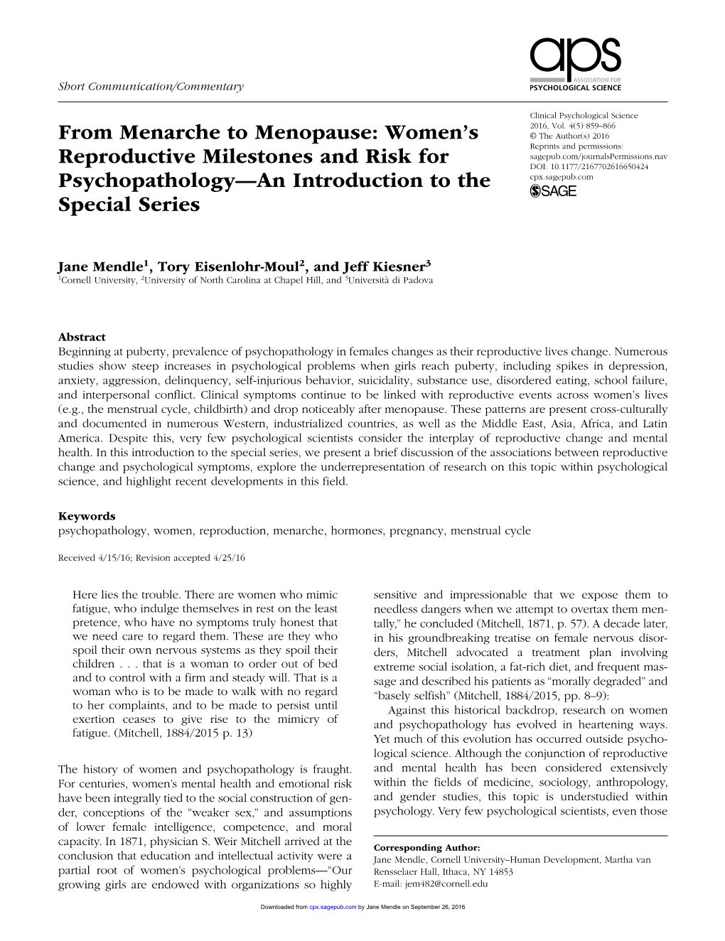 From Menarche to Menopause