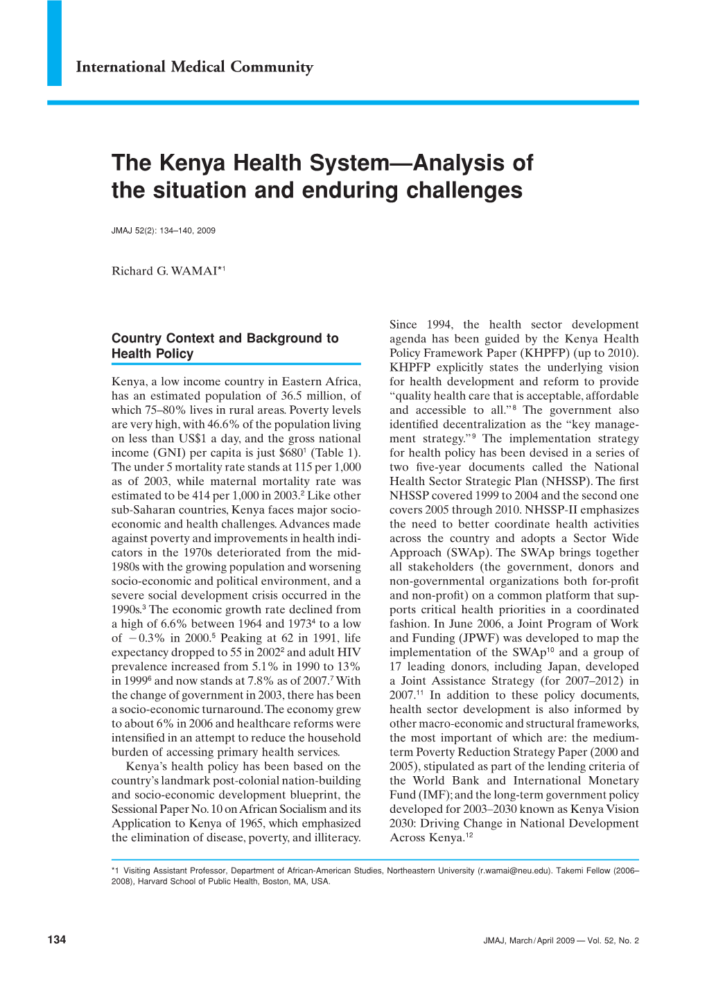 The Kenya Health System—Analysis of the Situation and Enduring Challenges
