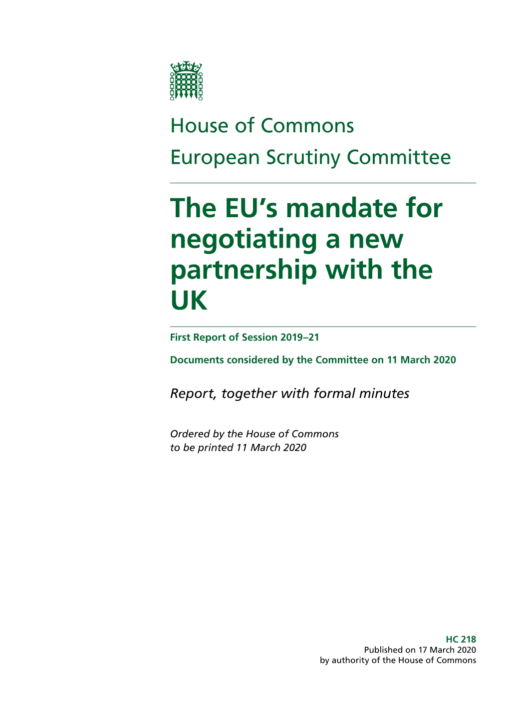 The EU's Mandate for Negotiating a New Partnership with the UK