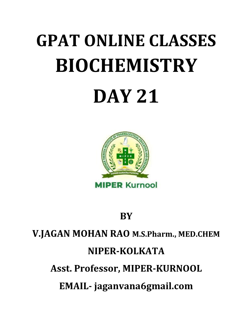 Biochemistry Day 21