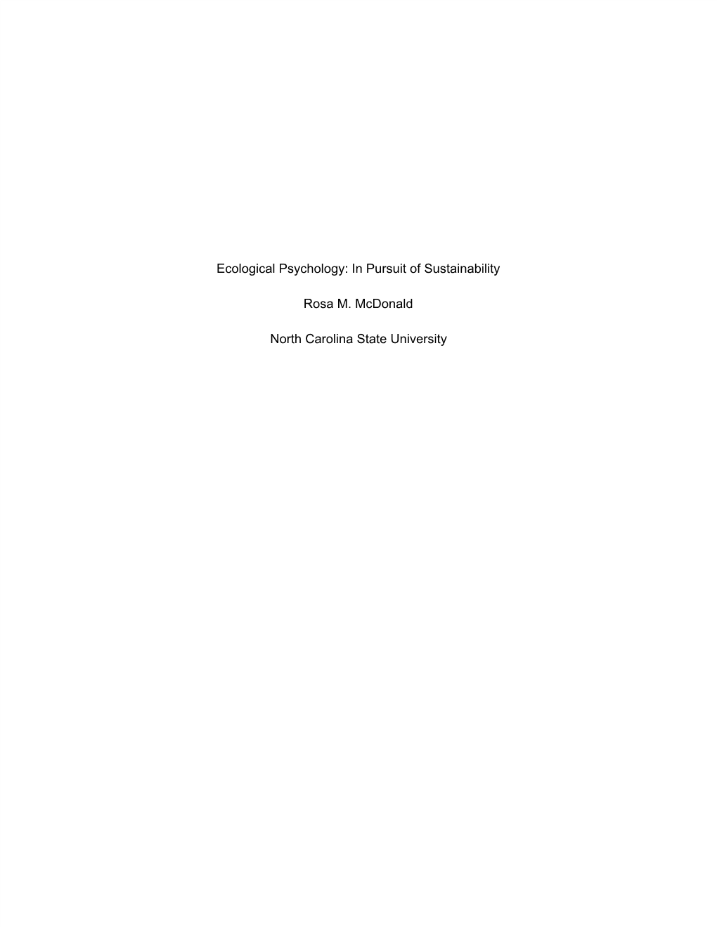 Ecological Psychology: in Pursuit of Sustainability