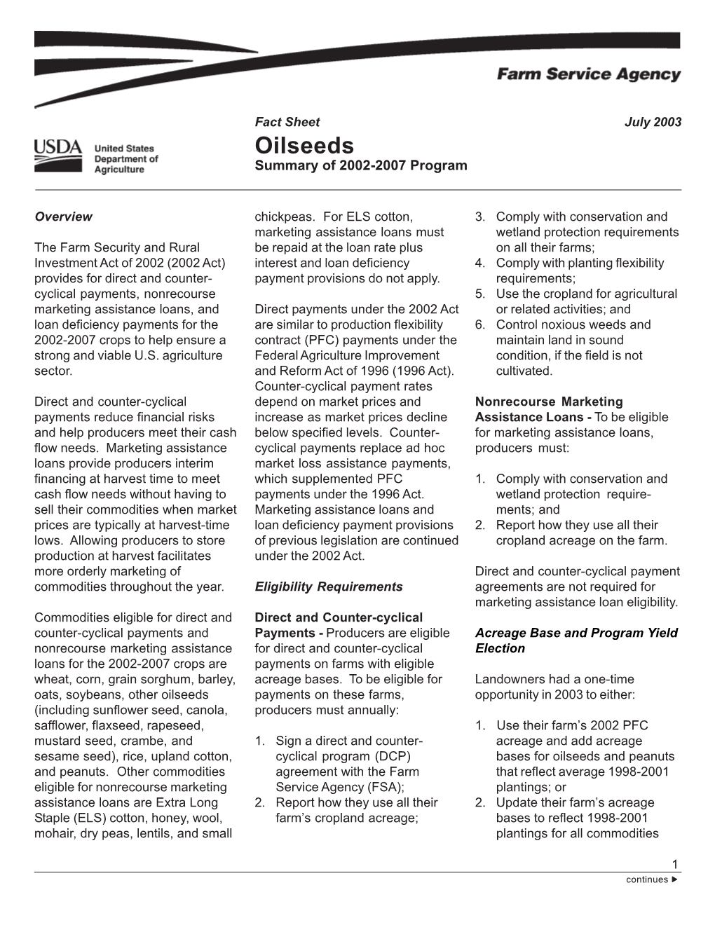 Oilseeds Summary of 2002-2007 Program