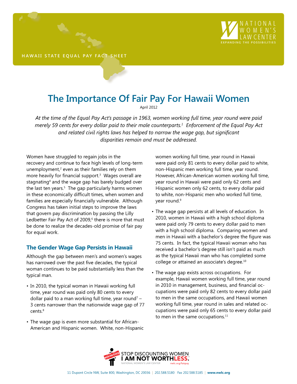 The Importance of Fair Pay for Hawaii Women April 2012