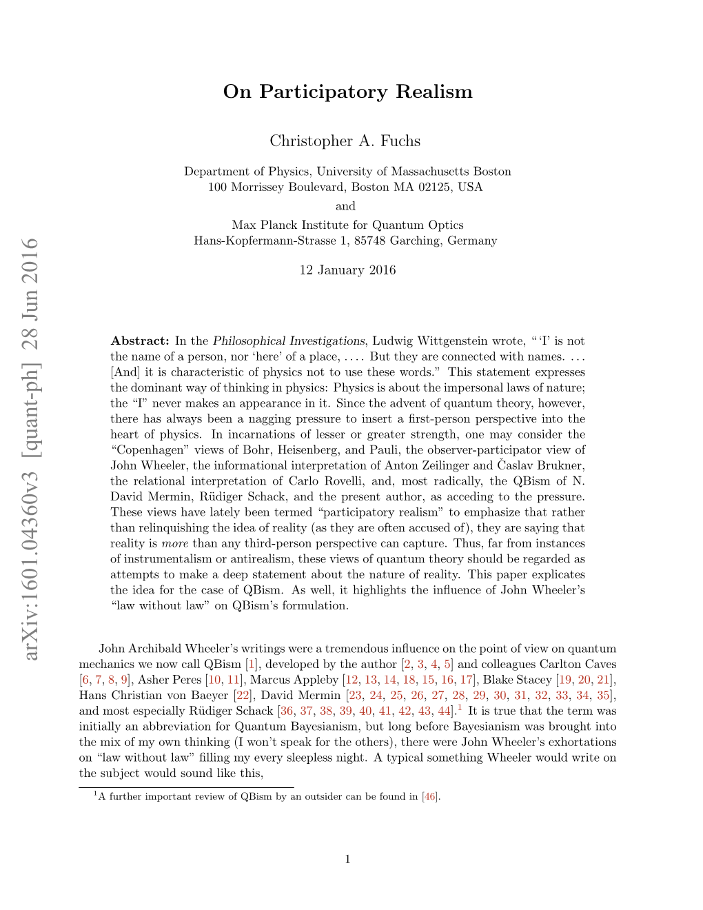 Arxiv:1601.04360V3 [Quant-Ph] 28 Jun 2016