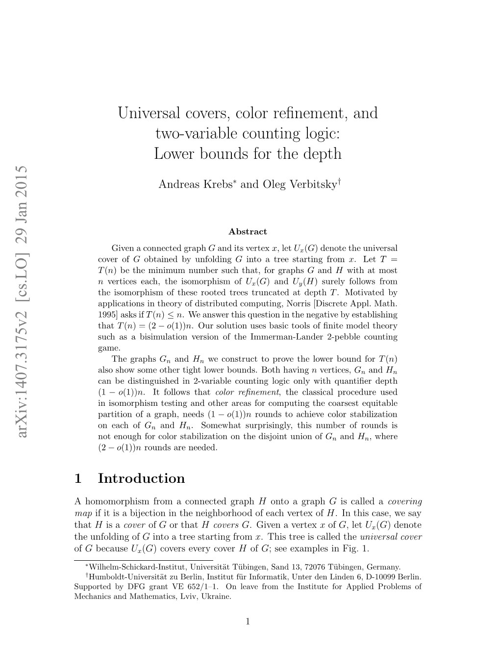 Universal Covers, Color Refinement, and Two-Variable Counting Logic: Lower Bounds for the Depth