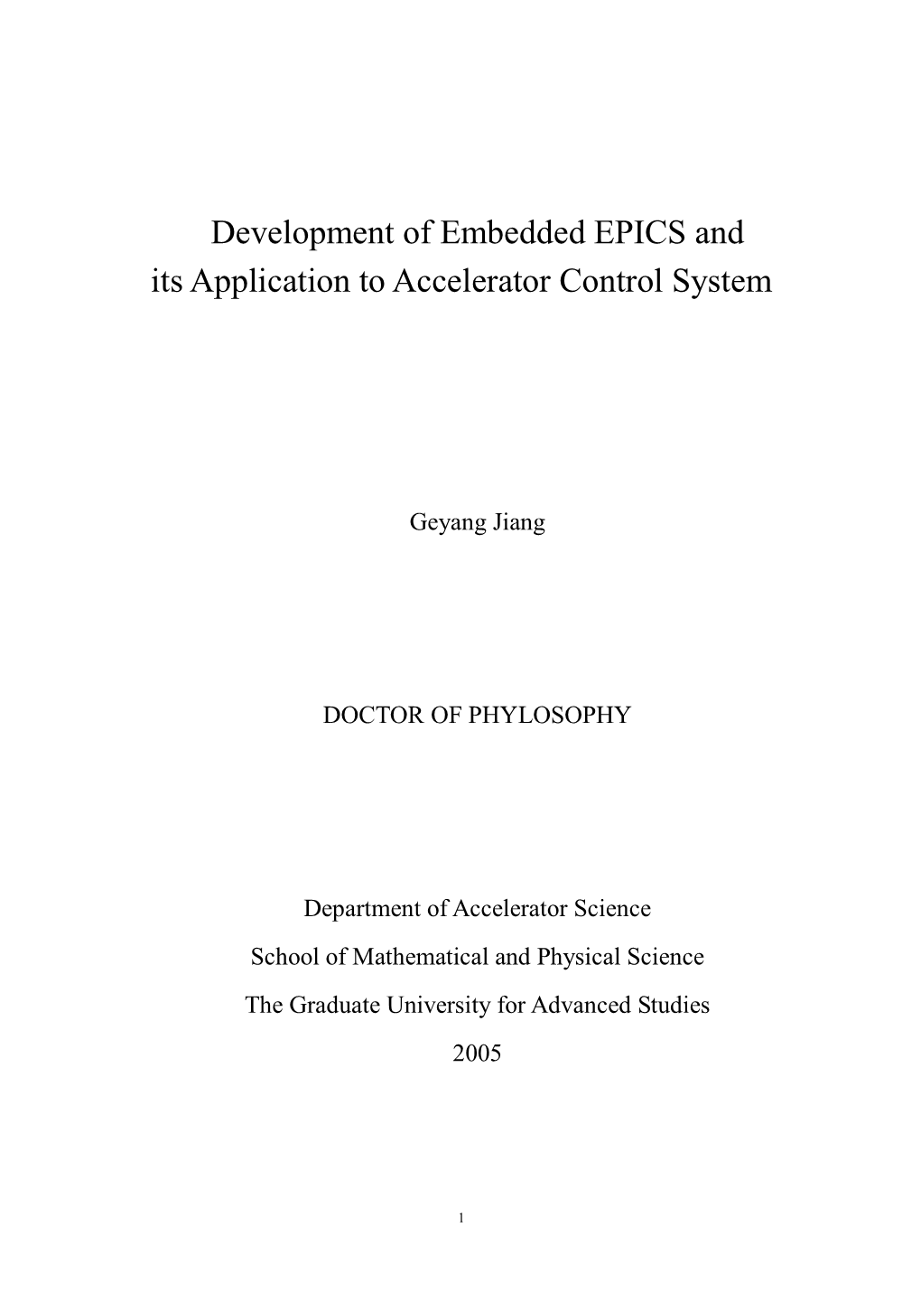 Development of Embedded EPICS and Its Application to Accelerator Control System