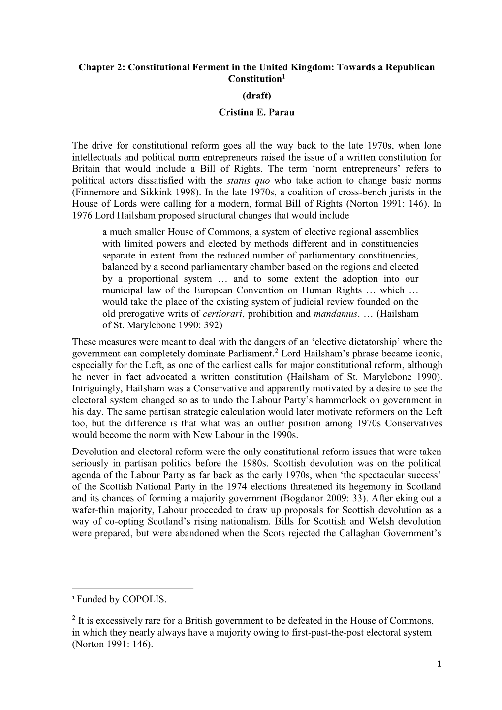 Chapter 2: Constitutional Ferment in the United Kingdom: Towards a Republican Constitution1 (Draft) Cristina E