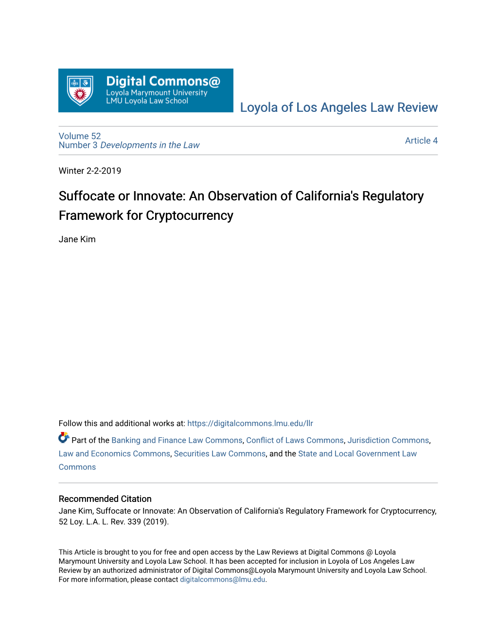 An Observation of California's Regulatory Framework for Cryptocurrency