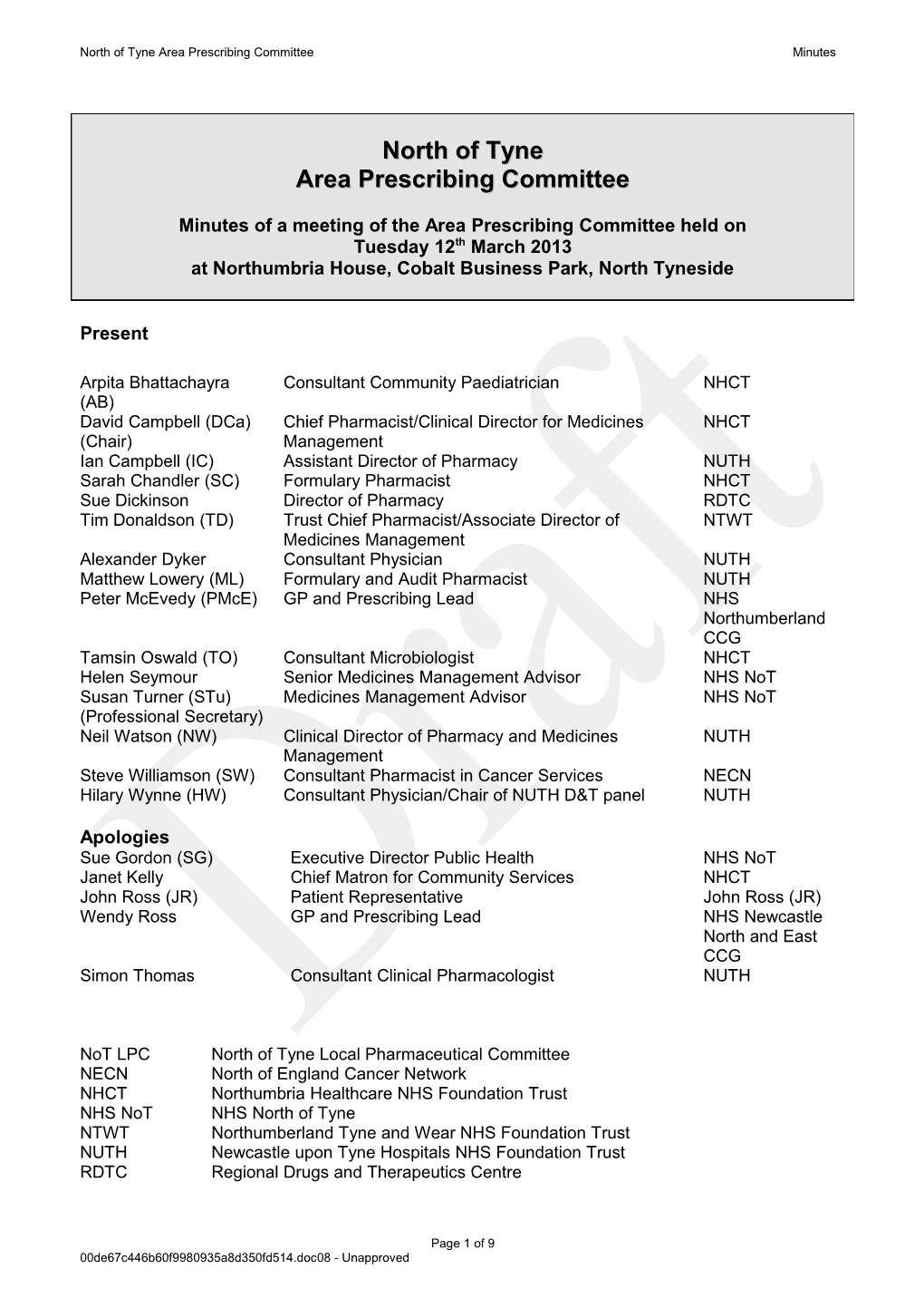 North of Tyne Area Prescribing Committee - Minutes s1