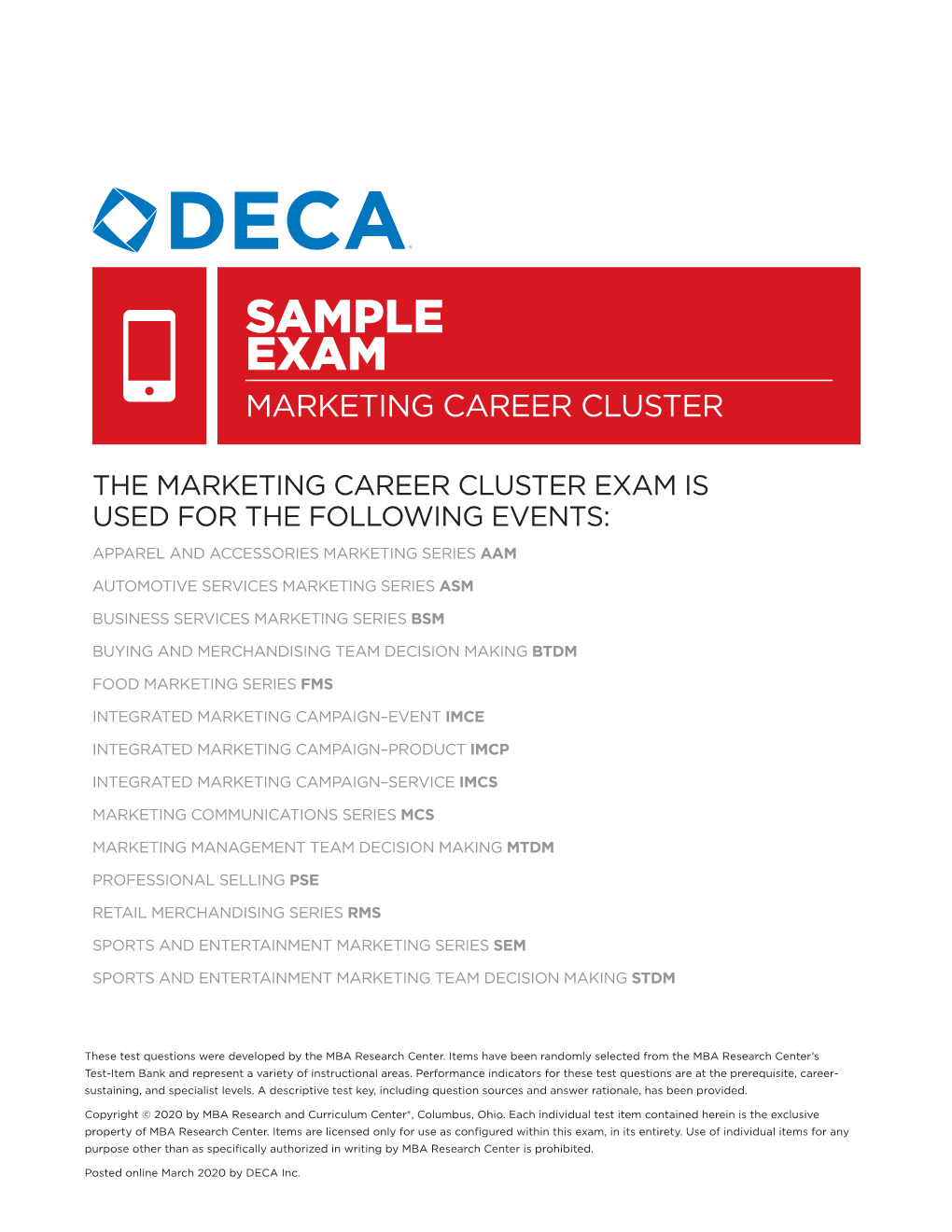 Sample Exam Marketing Career Cluster