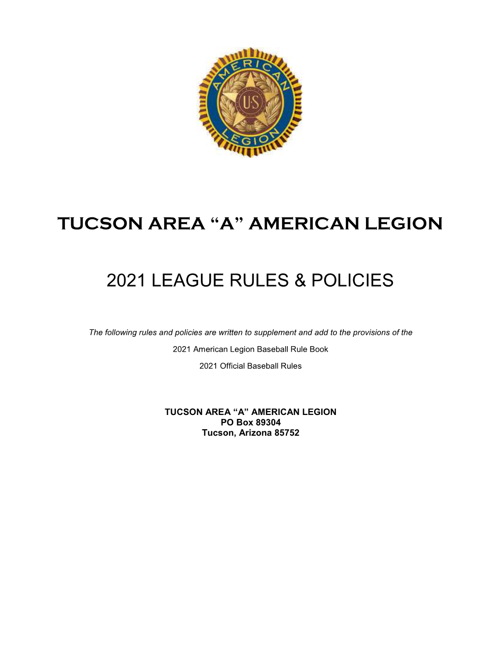 American Legion 2021 League Rules & Policies