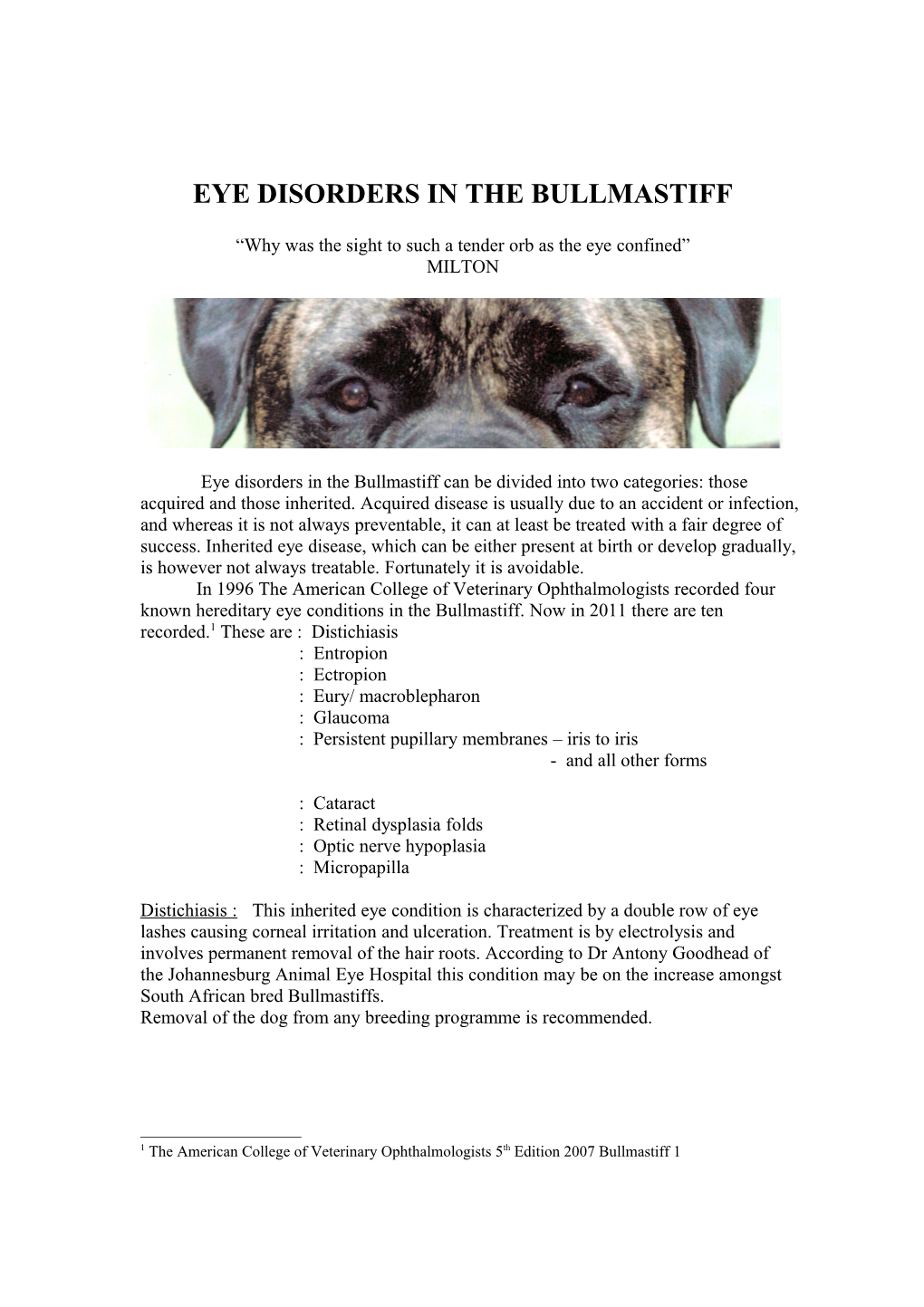 Eye Disorders in the Bullmastiff