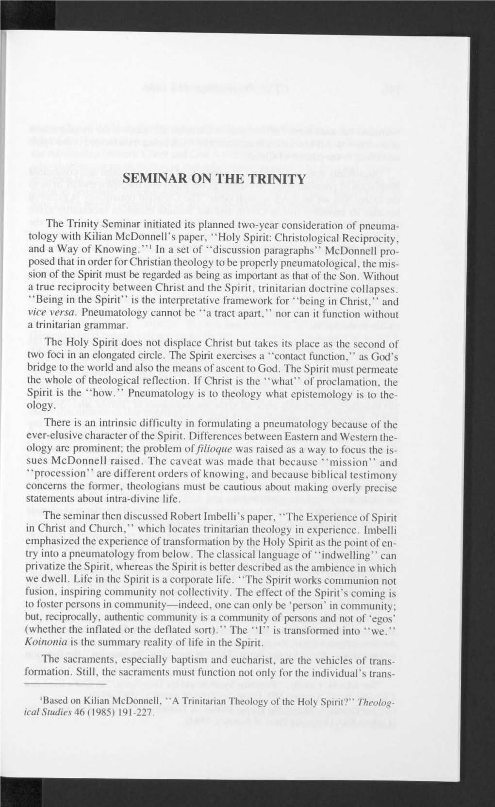 Seminar on the Trinity