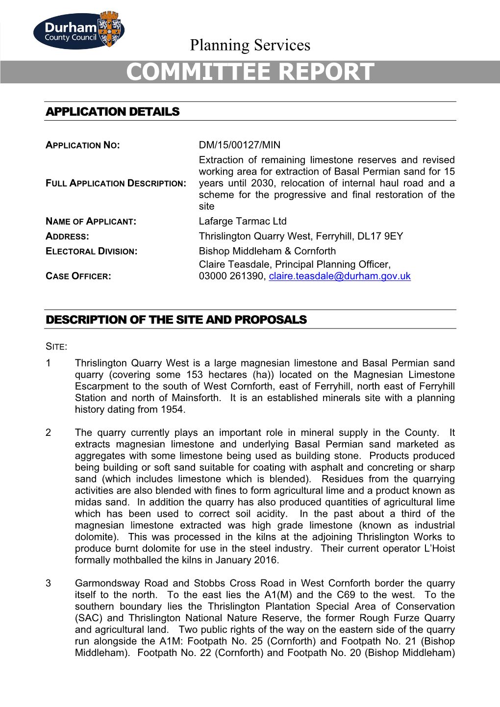 Thrislington West Quarry Report FINAL