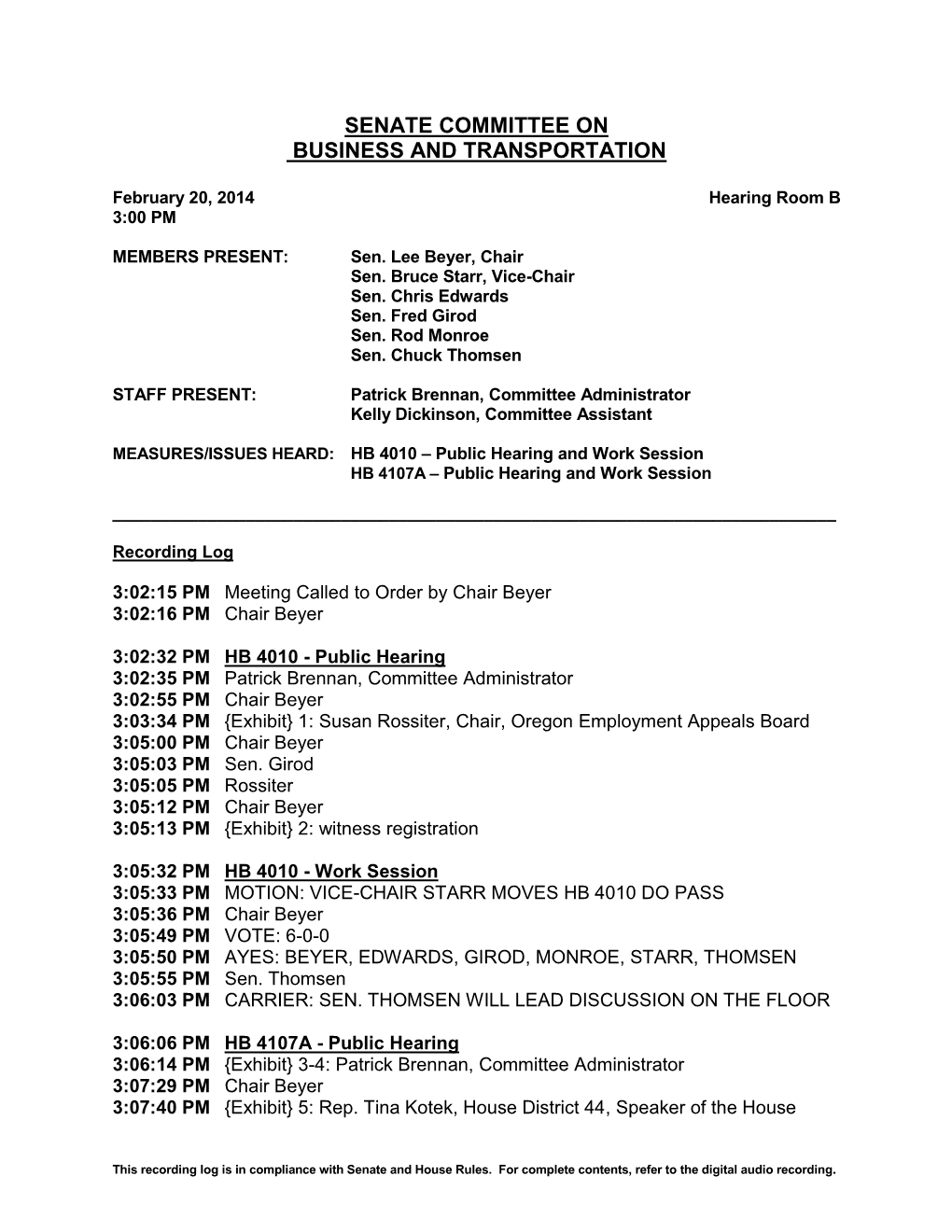 Senate Committee on Business and Transportation