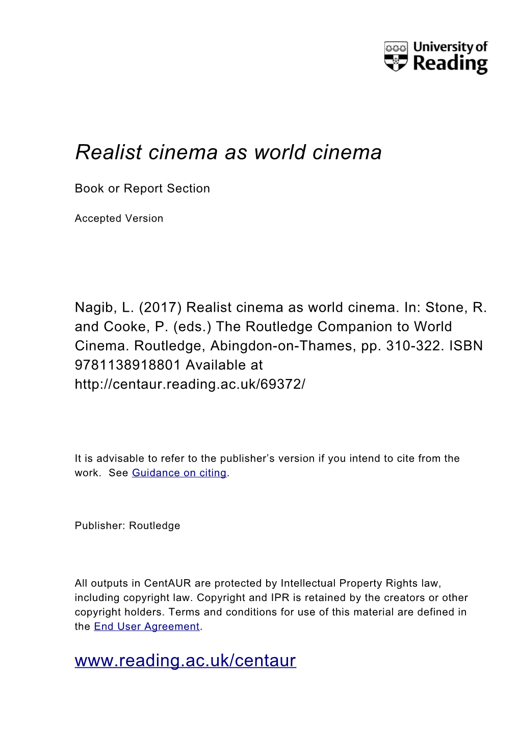 Realist Cinema As World Cinema