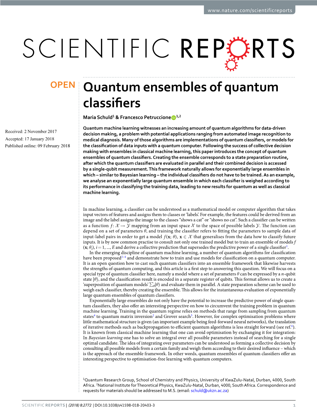 Quantum Ensembles of Quantum Classifiers