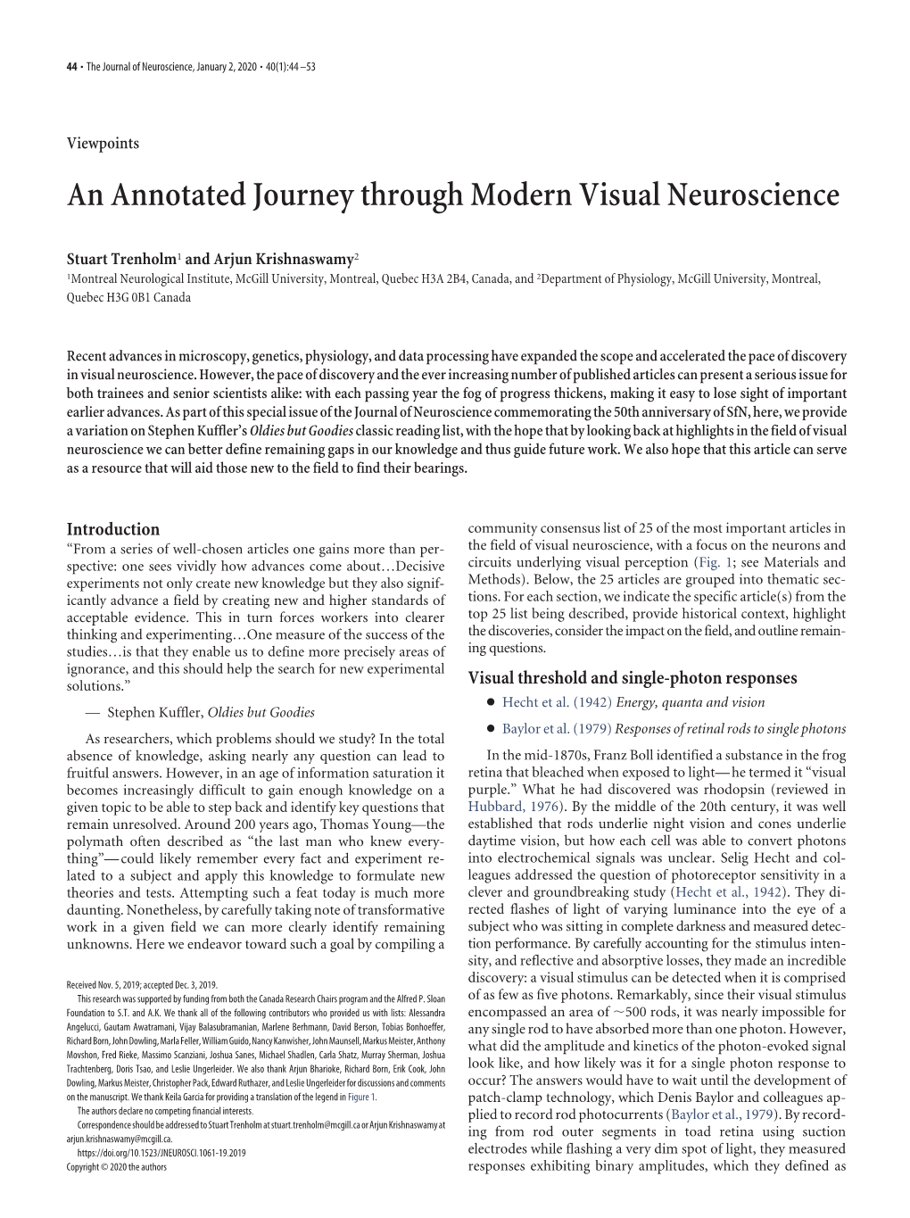 An Annotated Journey Through Modern Visual Neuroscience