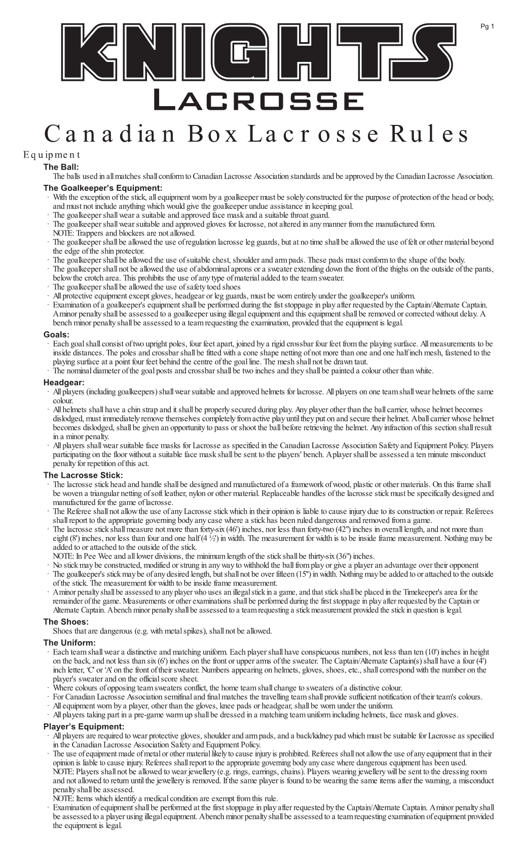 Canadian Box Lacrosse Rules