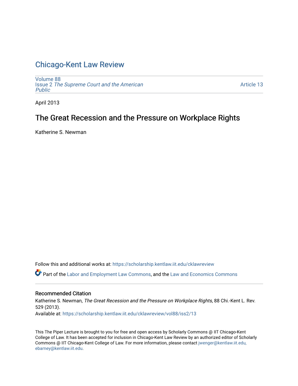 The Great Recession and the Pressure on Workplace Rights