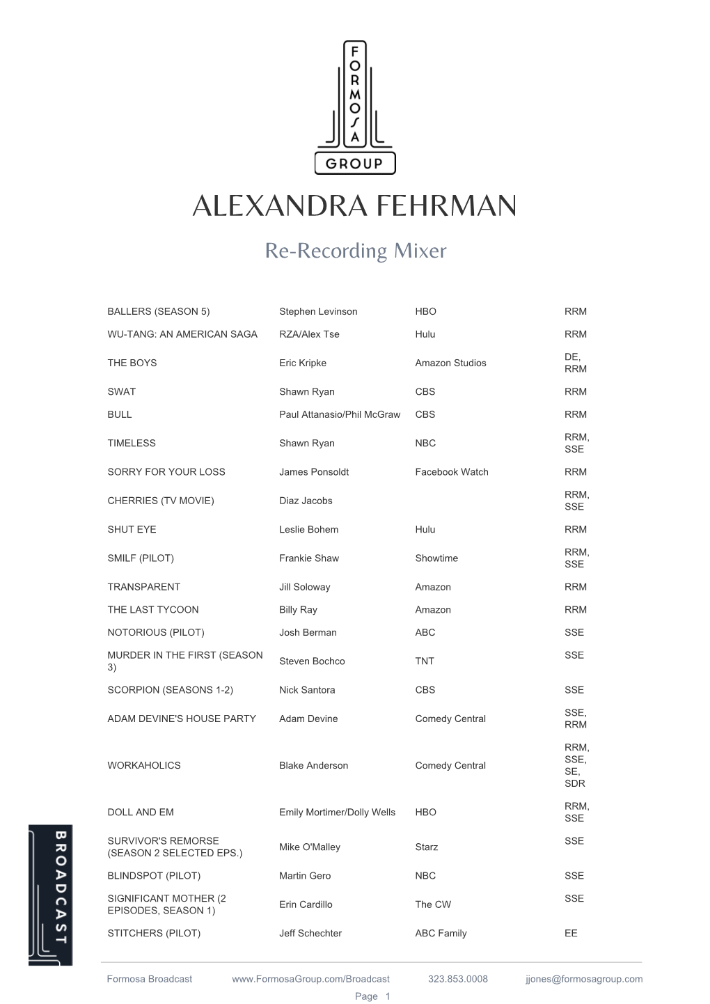 ALEXANDRA FEHRMAN Re-Recording Mixer