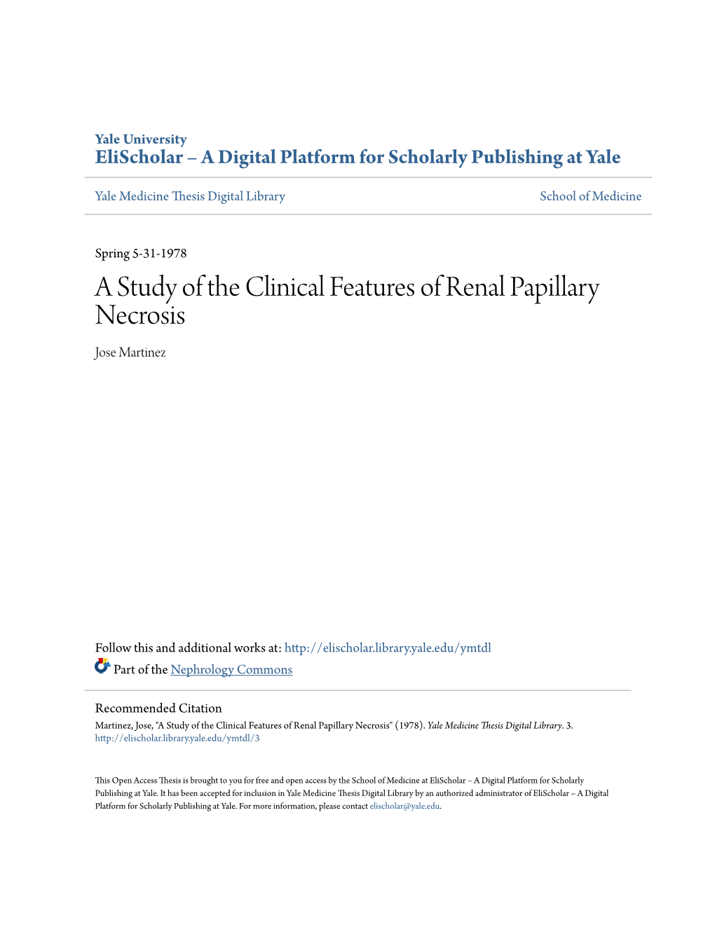 A Study of the Clinical Features of Renal Papillary Necrosis Jose Martinez