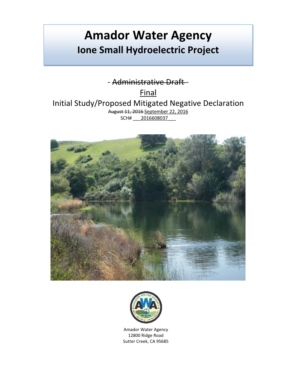 Amador Water Agency Ione Small Hydroelectric Project