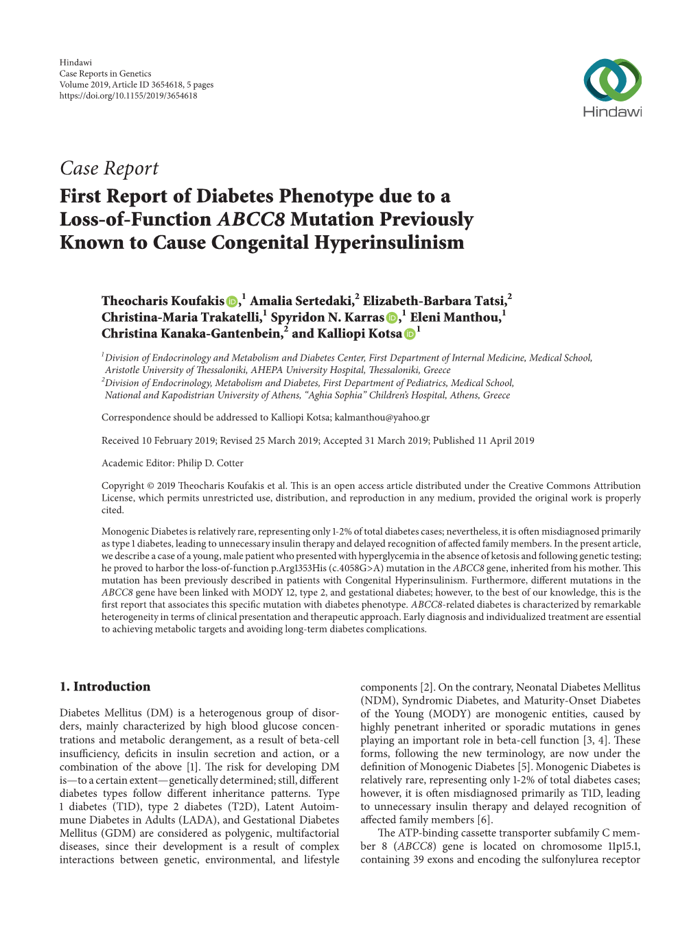 First Report of Diabetes Phenotype Due to a Loss-Of-Function ABCC8 Mutation Previously Known to Cause Congenital Hyperinsulinism