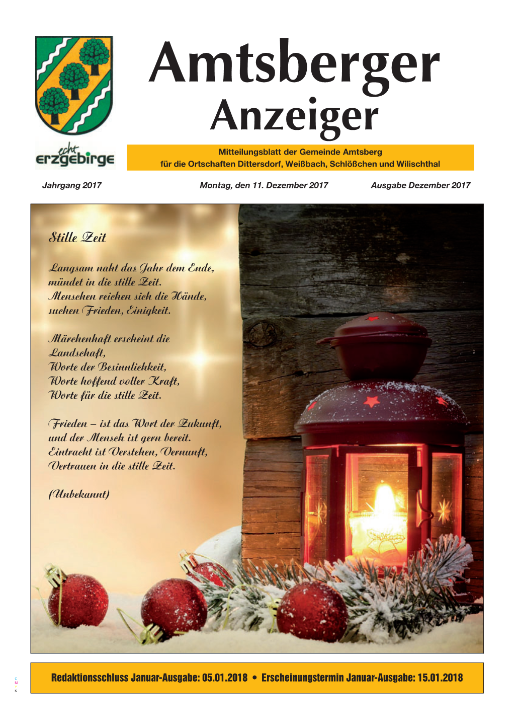 Anzeiger Mitteilungsblatt Der Gemeinde Amtsberg Für Die Ortschaften Dittersdorf, Weißbach, Schlößchen Und Wilischthal