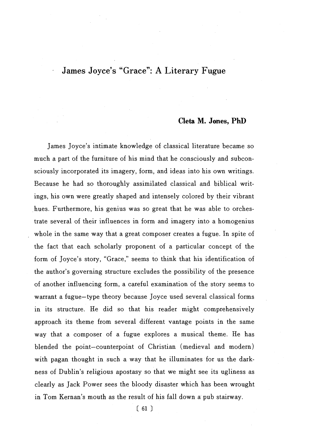 ' James Joyce's “Grace”： a Literary Fugue