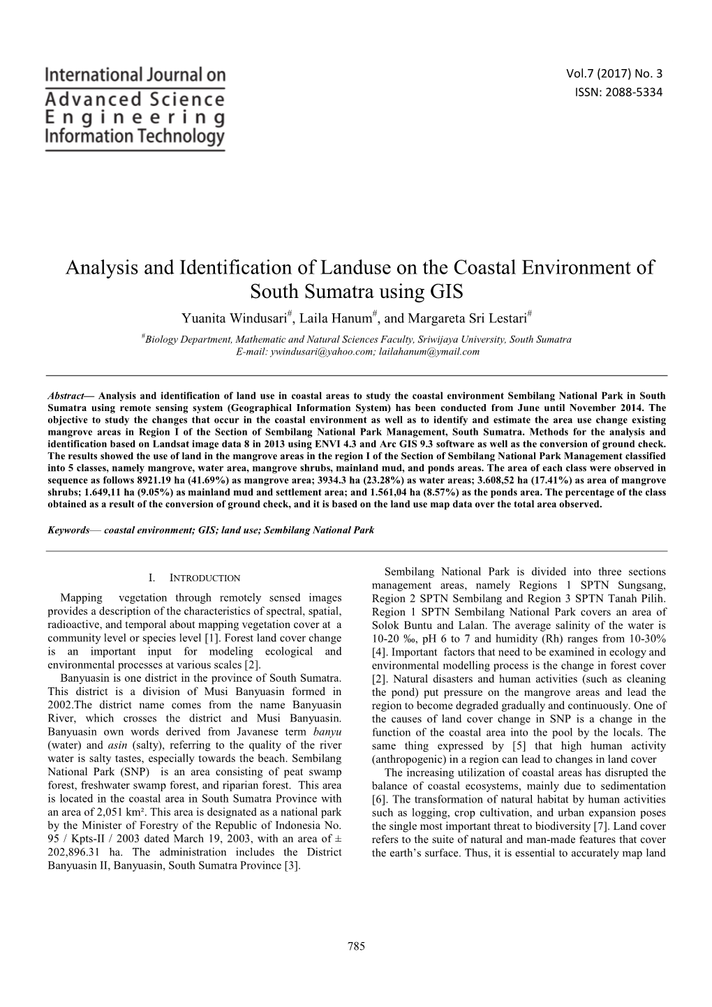 Analysis and Identification of Landuse on the Coastal Environment Of