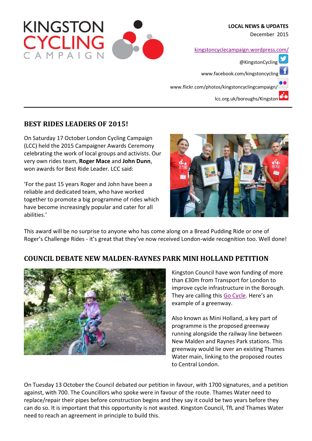 Best Rides Leaders of 2015! Council Debate New Malden