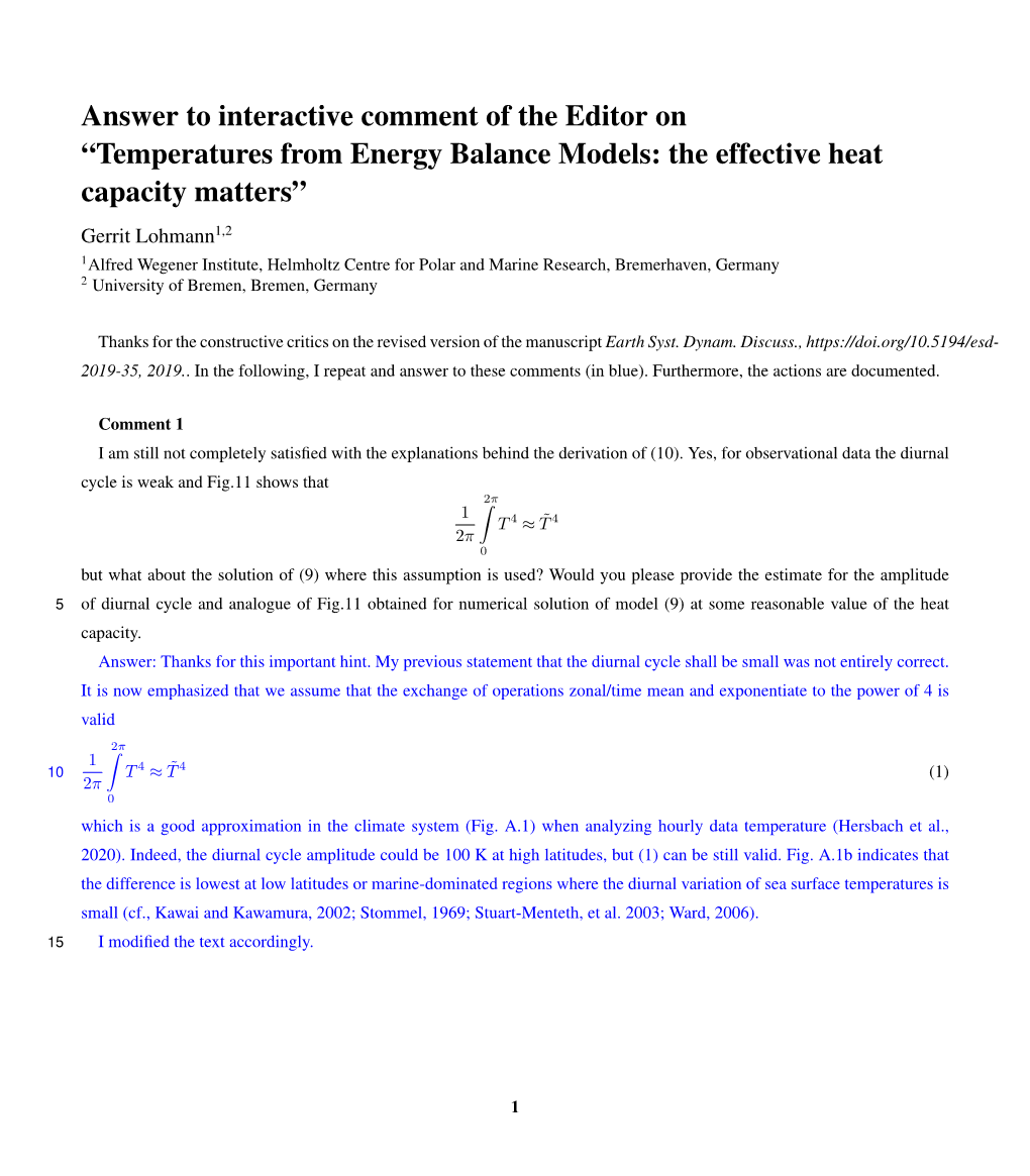 Temperatures from Energy Balance Models: the Effective Heat Capacity