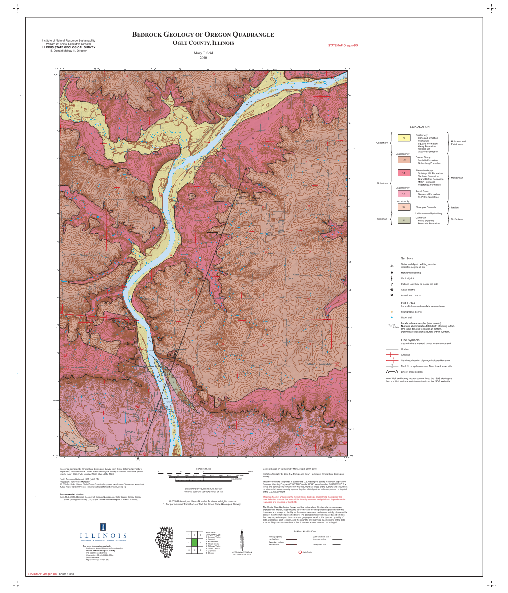 Bedrock Geology of Oregon Quadrangle, Ogle County, Illinois