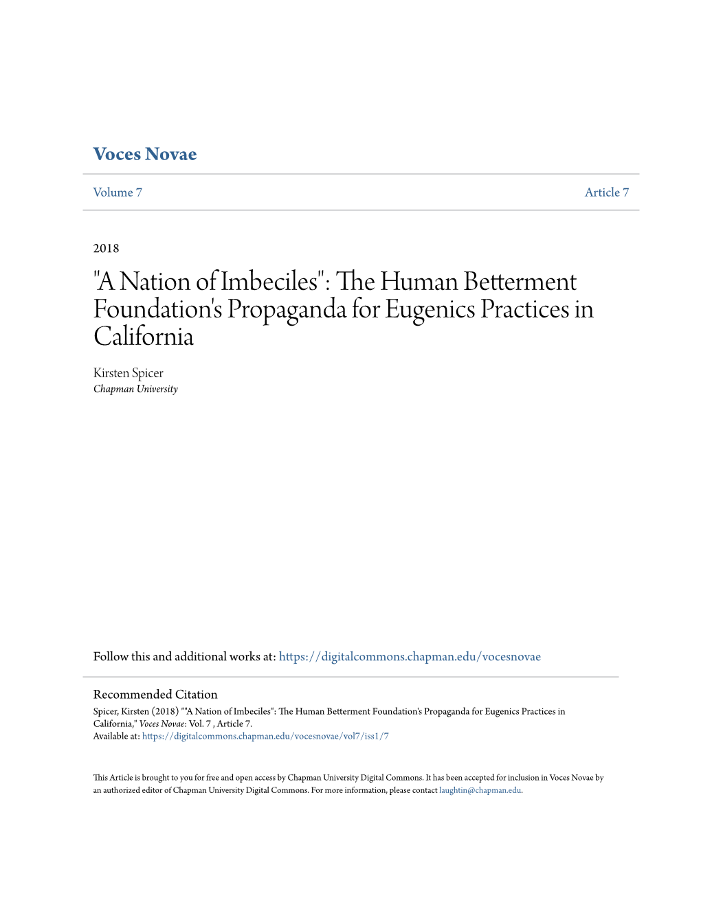 The Human Betterment Foundation's Propaganda for Eugenics Practices