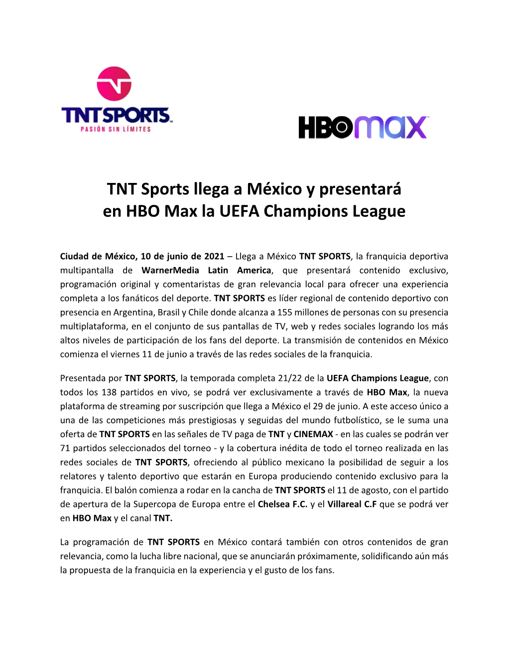 TNT Sports Llega a México Y Presentará En HBO Max La UEFA Champions League